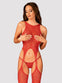 Bodystocking Obsessive N122 - lenjerie erotică din plasă cu portjartier și decupaje XL/XXL, roșu