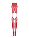 Bodystocking Obsessive N122 - lenjerie erotică din plasă cu portjartier și decupaje XL/XXL, roșu