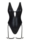Costum de baie întreg Punta Negra - body sexy cu aspect lucios, decupaje și accesorii seducătoare, animal print negru