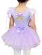 Costum de balet, gimnastica sau dans pentru fete: set body bumbac si fusta tutu mov cu aplicatii stralucitoare