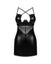 Set de lenjerie intimă Norides – rochie din vinil cu dantelă, decolteu și chiloți tanga XL/2XL, negru