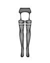 Dres Feisty Garter Stockings S214 din plasa fina cu model sexy, portjartier si decupaje - marime universala (one size), negru