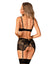 Set de lenjerie intimă Peonesia - compleu elegant cu sutien, chiloți și portjartier din dantelă S/M, negru