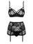 Set de lenjerie intimă Peonesia - compleu elegant cu sutien, chiloți și portjartier din dantelă S/M, negru