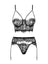 Set de lenjerie intimă Lashy - compleu elegant cu sutien, chiloți și portjartier din dantelă Chantilly L/XL, negru