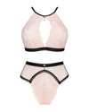 Set de lenjerie intima Lilines - compleu sexy cu sutien din dantela si chiloti brazilieni cu detalii contrastante S/M, roz