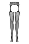 Dres Outstanding Garter Stockings S207 din plasa fina cu model sexy, portjartier si decupaje - marime universala (one size), negru