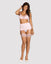 Set de lenjerie intimă Girlly - compleu elegant cu sutien, chiloți și portjartier din dantelă S/M, roz