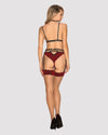 Set de lenjerie intimă Sugestina - compleu sexy cu sutien, chiloți, portjartier și colier de corp din dantelă cu catifea  – L/XL