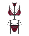 Set de lenjerie intimă Sugestina - compleu sexy cu sutien, chiloți, portjartier și colier de corp din dantelă cu catifea – L/XL