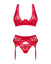 Set de lenjerie intimă Lacelove – compleu pentru adulți cu sutien, chiloți și portajartier din dantelă, roșu