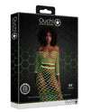 Set crop top cu maneca lunga si fusta lunga tip plasa – compleu sexy XS-XL (one size), verde neon