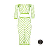 Set crop top cu maneca lunga si fusta lunga tip plasa – compleu sexy XS-XL (one size), verde neon