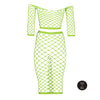 Set crop top cu maneca lunga si fusta lunga tip plasa – compleu sexy XS-XL (one size), verde neon
