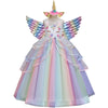 Rochie printesa Unicorn cu accesorii pentru fetite, costumatie joc de rol petreceri, serbari, carnaval si cadou ideal pentru sarbatori, aniversari sau zile de nastere, alb/multicolor