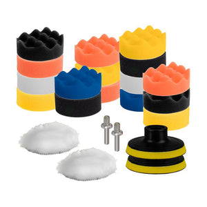 Set 22 piese polish auto profesional cu talere M14, kit discuri de burete, lână și adaptoare pentru bormașină