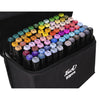 Set 80 markere colorate duble cu suport si geanta depozitare, varf subtire si gros 1/6 mm, cerneala pe baza de alcool