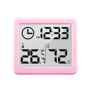 Higrometru si termometru digital de camera cu ceas, roz