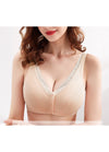 Sutien alaptare confortabil din bumbac si cupe captusite, deschidere frontala cu capse, fara armatura, bej