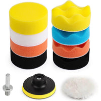 Set 11 piese polish auto profesional cu taler M14, discuri de burete 8 cm, lână și adaptor pentru bormașină