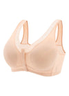 Sutien alaptare confortabil din bumbac si cupe captusite, deschidere frontala cu capse, fara armatura, bej