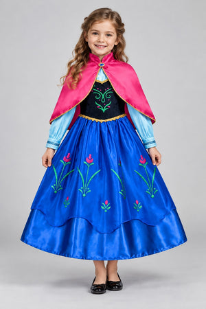 Rochie de prințesă pentru fete, cu pelerină roz și broderii florale - costumație pentru joc de rol, serbări și petreceri