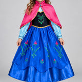 Rochie de prințesă pentru fete, cu pelerină roz și broderii florale - costumație pentru joc de rol, serbări și petreceri