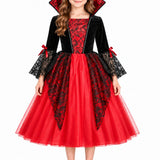 Rochie de prințesă vampir pentru fetițe, cu crinolină inclusă – costum cu detalii gotice pentru Halloween și joc de rol