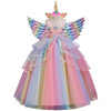 Rochie printesa Unicorn cu accesorii pentru fetite, costumatie joc de rol petreceri, serbari, carnaval si cadou ideal pentru sarbatori, aniversari sau zile de nastere, roz/multicolor