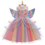 Rochie printesa Unicorn cu accesorii pentru fetite, costumatie joc de rol petreceri, serbari, carnaval si cadou ideal pentru sarbatori, aniversari sau zile de nastere, roz/multicolor