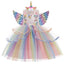 Rochie printesa Unicorn cu accesorii pentru fetite, costumatie joc de rol petreceri, serbari, carnaval si cadou ideal pentru sarbatori, aniversari sau zile de nastere, alb/multicolor