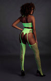 Set cu bustiera, chilot, portjartier si dres - compleu sexy XS-XL (one size), verde neon