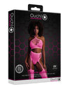 Set cu bustiera, chilot, portjartier si dres - compleu sexy XS-XL (one size), roz neon