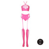 Set cu bustiera, chilot, portjartier si dres - compleu sexy XS-XL (one size), roz neon