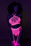 Set cu bustiera, chilot, portjartier si dres - compleu sexy XS-XL (one size), roz neon
