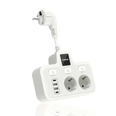Adaptor priza cu doua mufe type C PD20W + QC3.0 și cu 2 USB 3.4A, lampă cu touch și lumină interschimbabilă, a
