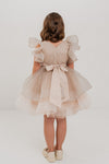 CELESTE - Rochita de ocazie din organza cu buline si tulle fin cu crinolina, bej