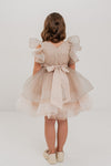 CELESTE - Rochita de ocazie din organza cu buline si tulle fin cu crinolina, bej