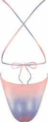 Costum de baie întreg Rionella – body sexy cu aspect lucios, decupaje și șnur în talie M, pastel multicolor