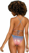 Costum de baie întreg Rionella – body sexy cu aspect lucios, decupaje și șnur în talie M, pastel multicolor