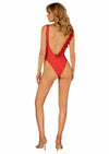 Costum de baie întreg Cubalove - body sexy cu decolteu și aplicații florale, rosu