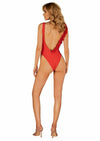 Costum de baie întreg Cubalove - body sexy cu decolteu și aplicații florale, rosu