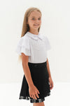 MARCIA - Bluza eleganta din material fin cu dantela delicata, maneca scurta si volane, alb