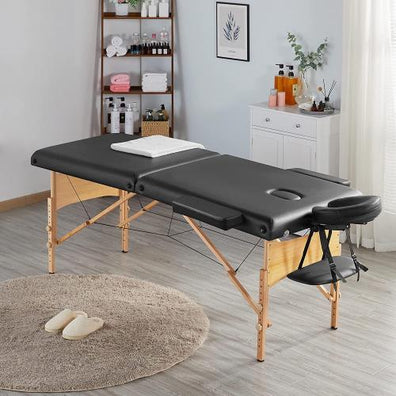 Masă pliabilă de masaj cu reglaj pentru înălțime, pat cosmetica, piele ecologica neagra