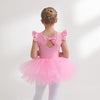 Costum de balet, gimnastica sau dans pentru fete: set body bumbac si fusta tutu roz cu aplicatii stralucitoare