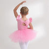 Costum de balet, gimnastica sau dans pentru fete: set body bumbac si fusta tutu roz cu aplicatii stralucitoare