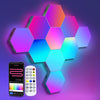 Lampa LED modulara de perete - set 6 panouri hexagon inteligente RGB, Wi-Fi, Bluetooth, sincronizare muzicala, compatibil IOS/Android, joc de lumini, telecomanda, dimmer, timer, multicolor