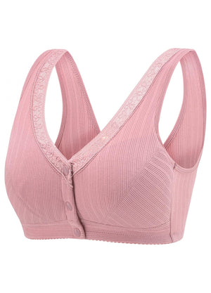 Sutien alaptare confortabil din bumbac si cupe captusite, deschidere frontala cu capse, fara armatura, roz