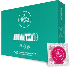 Prezervative profesionale Love Match Aromatizzato, arome de ciocolată, capsuni și banane, 144 buc