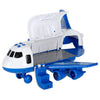 Avion transportor de poliție cu parcare, lumini și sunete pentru copii – set cu 3 mașinuțe și indicatoare rutiere